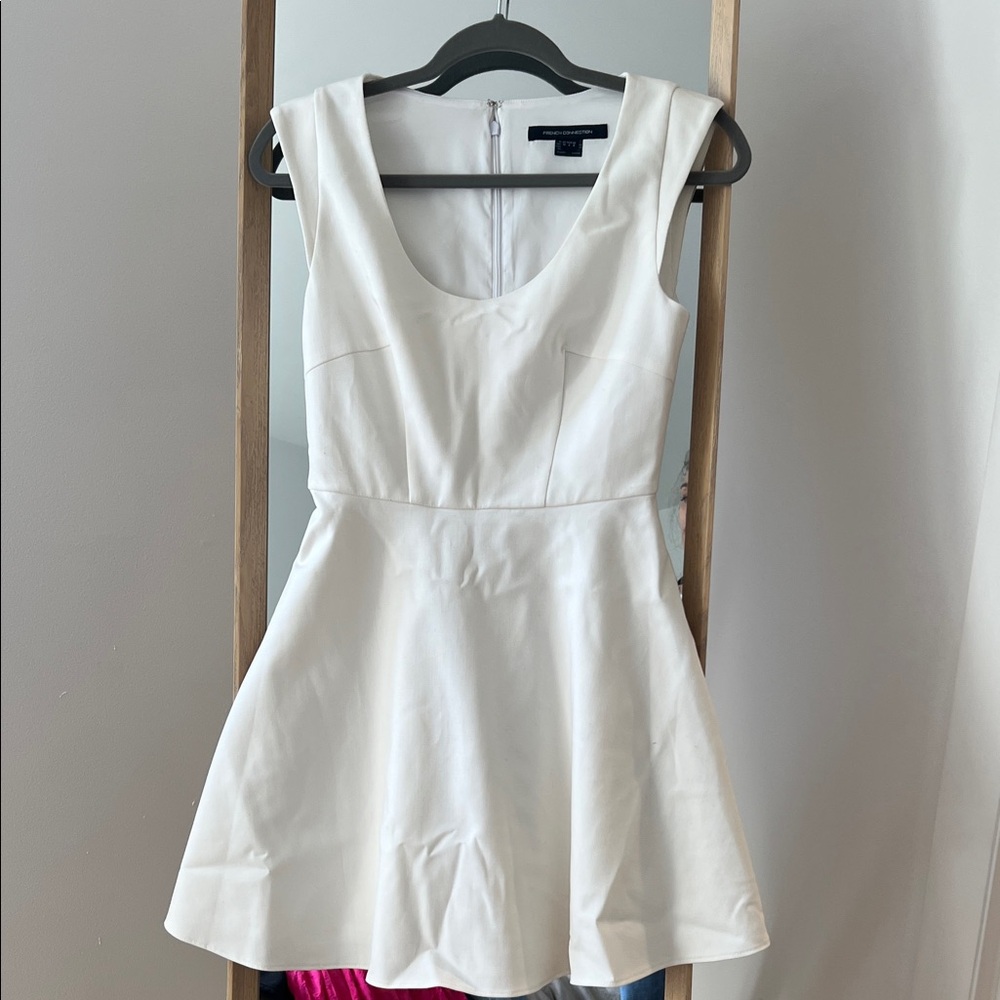 French Connection White Scoop Neck Fit-and-Flare Mini Dress